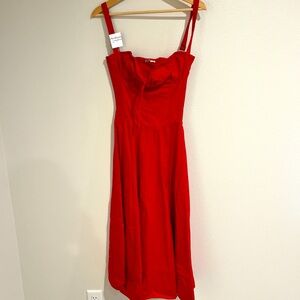 (15) HOUSE OF CB 'Carmen' Red Rose Bustier Sundress/Size XS(Larger Cup)-US 2-4